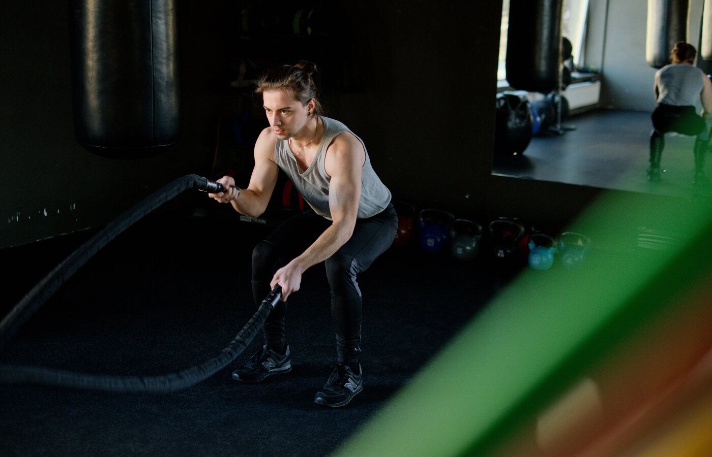 Athlete completing a guided full-body workout
